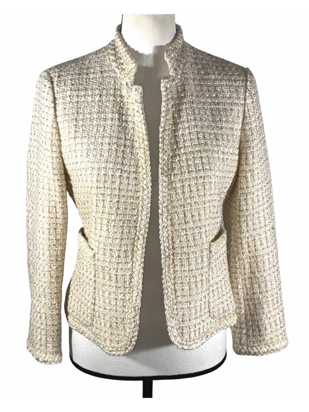 J.Crew Cream gold metallic Tweed lady jacket Blazer Size 6 Wool Blend preppy dre